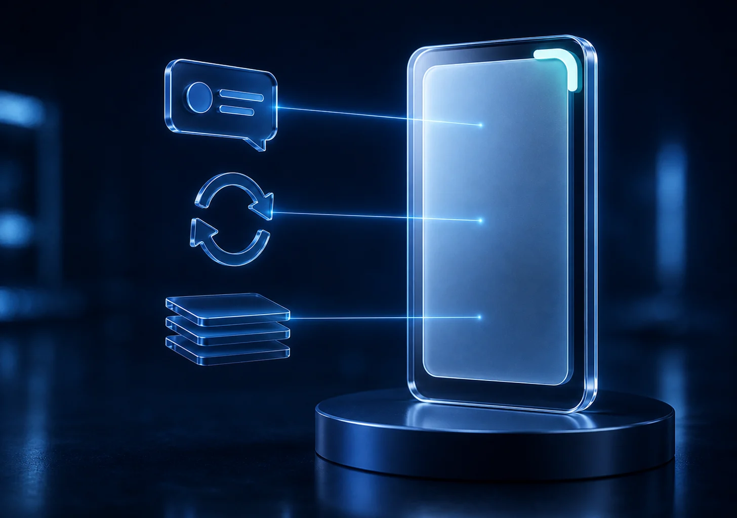 Mobile app connected to chat, synchronization and data layers